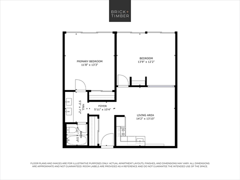 Floor plan for 2 beds, 1 bath, 911 sqft